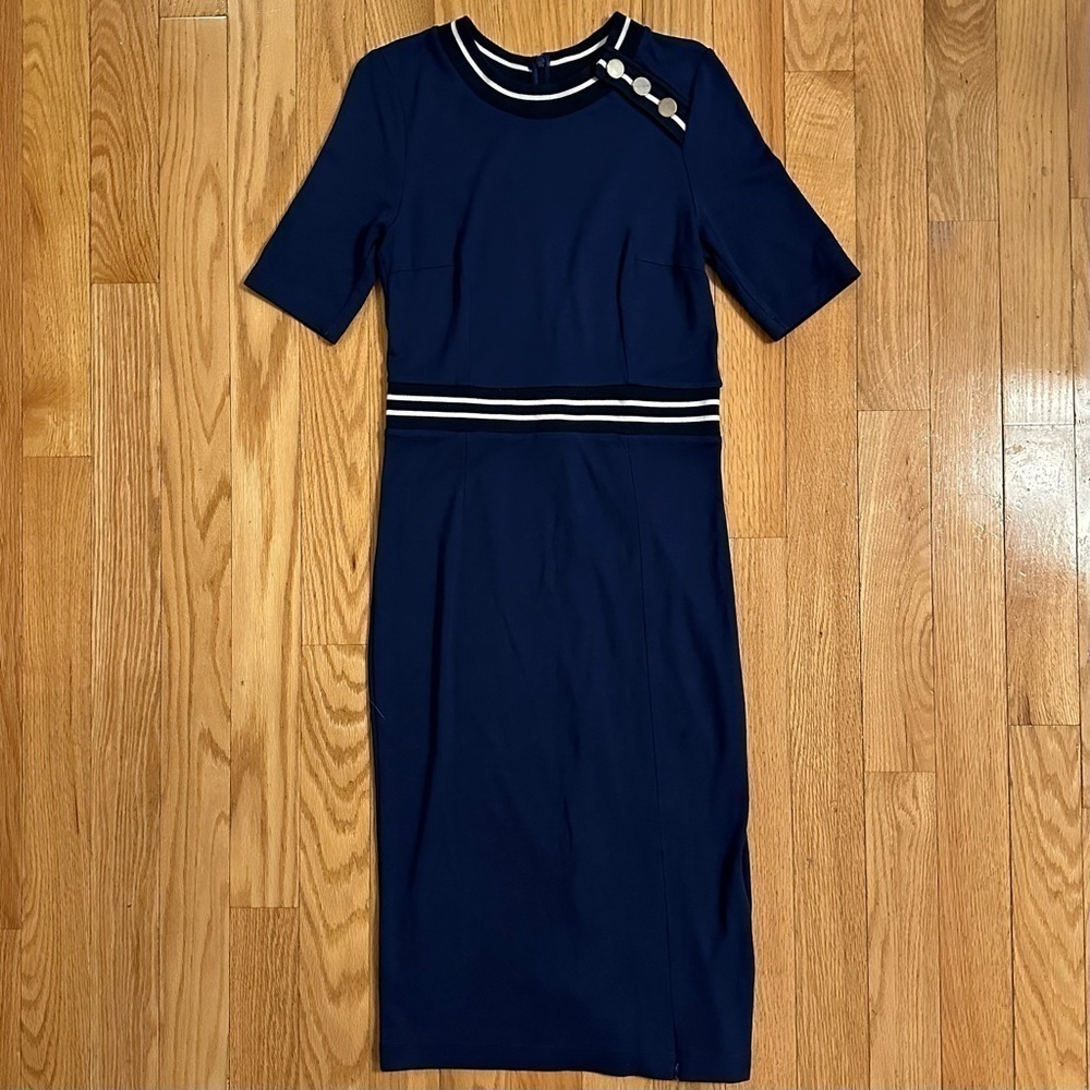 Baum und Pferdgarten chic sheath dress pencil navy blue white knee length M